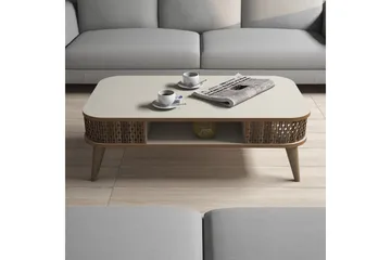 Hovdane Soffbord 105 cm med Förvaring Hylla Runda Hörn - Vit/Brun/Ek - Möbler - Vardagsrum - Soffbord & vardagsrumsbord - Soffbord