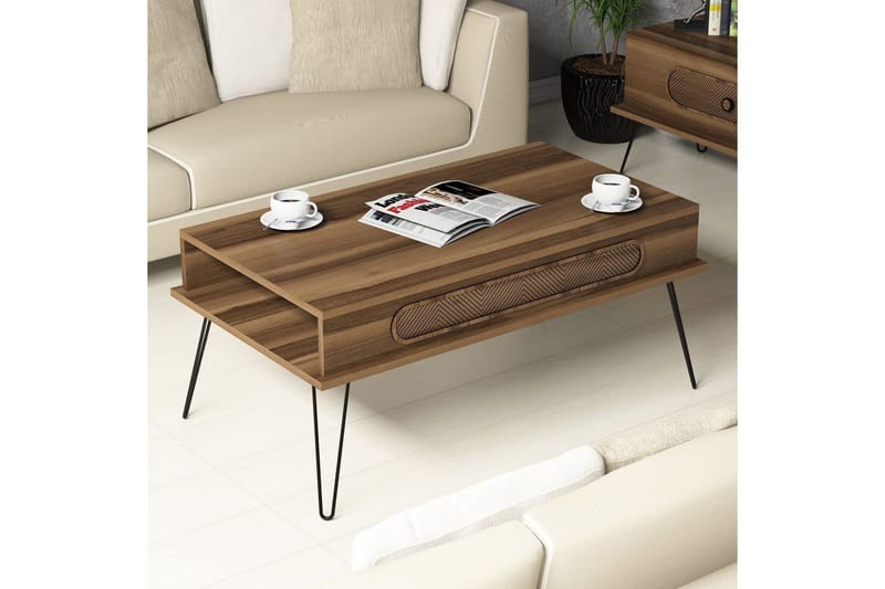 Hovdane Soffbord 105 cm med Förvaring Hylla Triangelmönster - Brun - Möbler - Vardagsrum - Soffbord & vardagsrumsbord - Soffbord