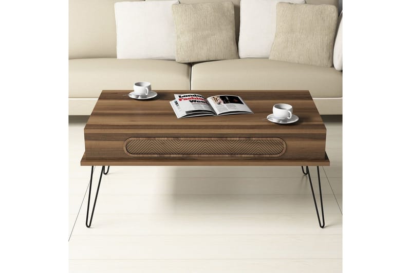 Hovdane Soffbord 105 cm med Förvaring Hylla Triangelmönster - Brun - Möbler - Vardagsrum - Soffbord & vardagsrumsbord - Soffbord