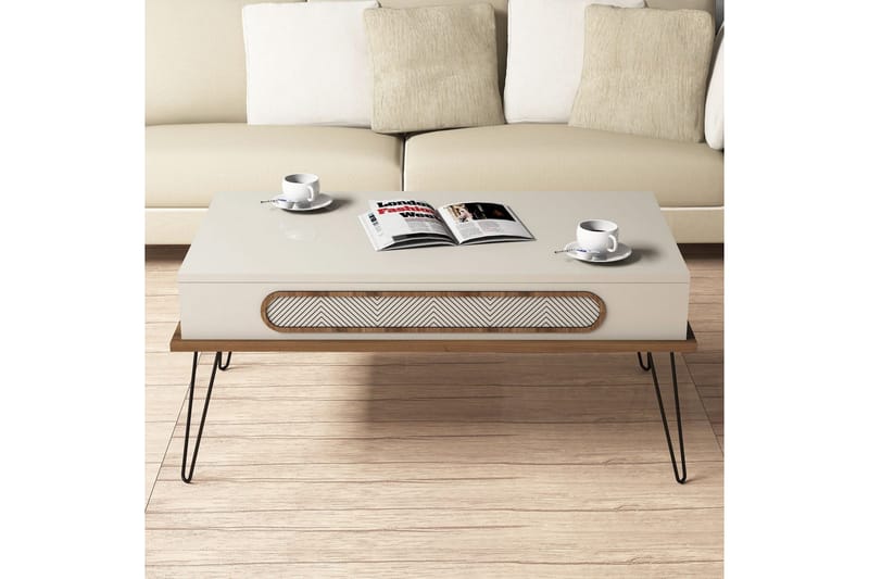 Hovdane Soffbord 105 cm med Förvaring Hylla Triangelmönster - Brun/Vit - Möbler - Vardagsrum - Soffbord & vardagsrumsbord - Soffbord