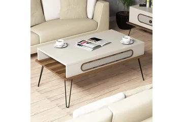 Hovdane Soffbord 105 cm med Förvaring Hylla Triangelmönster - Brun/Vit - Möbler - Vardagsrum - Soffbord & vardagsrumsbord - Soffbord