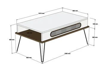 Hovdane Soffbord 105 cm med Förvaring Hylla Triangelmönster - Brun/Vit - Möbler - Vardagsrum - Soffbord & vardagsrumsbord - Soffbord