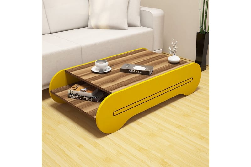 Hovdane Soffbord 120 cm med Förvaring Hylla - Brun/Gul - Möbler - Vardagsrum - Soffbord & vardagsrumsbord - Soffbord