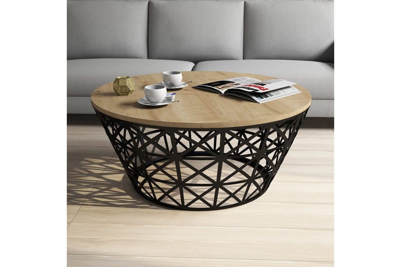 Hovdane Soffbord 90 cm Runt Avsmalnande - Ljusbrun/Svart - Möbler - Vardagsrum - Soffbord & vardagsrumsbord - Soffbord