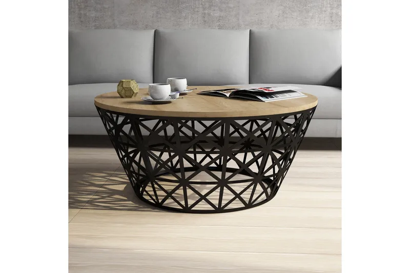 Hovdane Soffbord 90 cm Runt Avsmalnande - Ljusbrun/Svart - Möbler - Vardagsrum - Soffbord & vardagsrumsbord - Soffbord