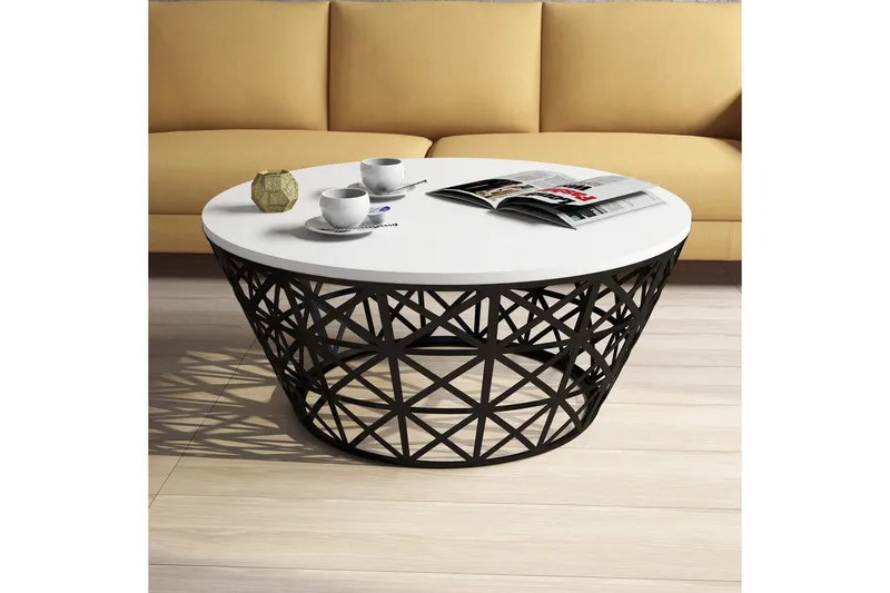 Hovdane Soffbord 90 cm Runt Avsmalnande - Vit/Svart - Möbler - Vardagsrum - Soffbord & vardagsrumsbord - Soffbord