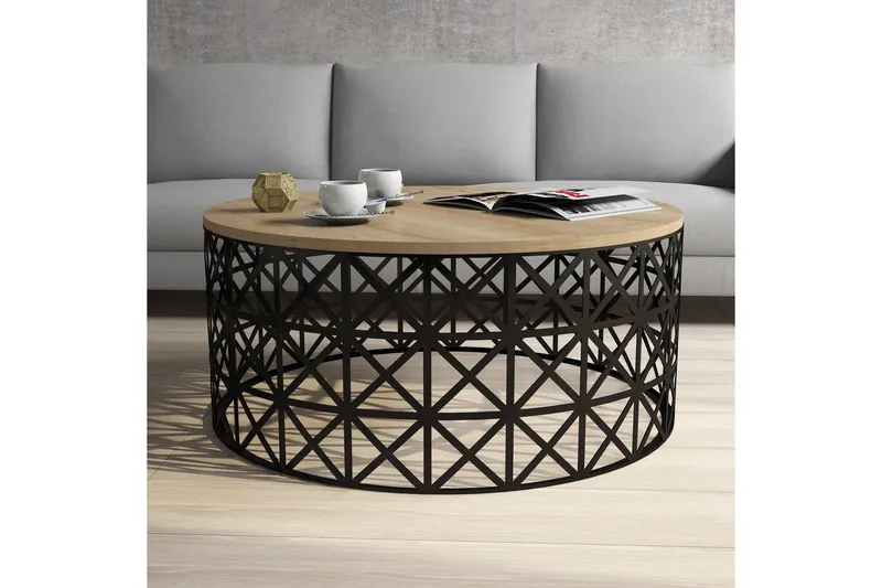 Hovdane Soffbord 90 cm Runt - Ljusbrun/Svart - Möbler - Vardagsrum - Soffbord & vardagsrumsbord - Soffbord