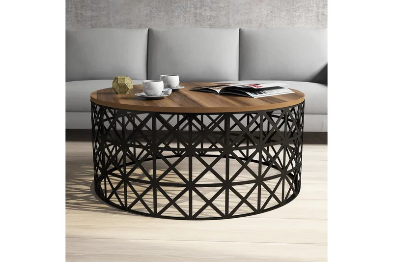 Hovdane Soffbord 90 cm Runt - Valnötsbrun/Svart - Möbler - Vardagsrum - Soffbord & vardagsrumsbord - Soffbord