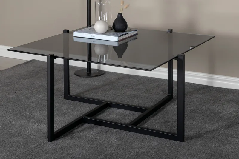 Hybrid Rektangulärt Soffbord 80x80 cm i Glas med Glasskiva - Grå - Möbler - Vardagsrum - Soffbord & vardagsrumsbord - Soffbord