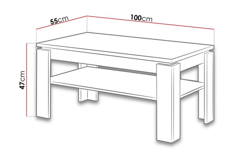 IDEBO Soffbord 100 cm med Förvaring Hylla Natur/Antracit - Trä - Soffbord - Bord