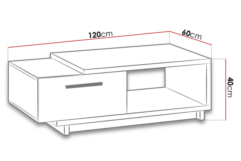 ILMARI Soffbord 120 cm med Förvaring Låda + Hylla Natur/Svar - Ek/Svart - Soffbord - Bord