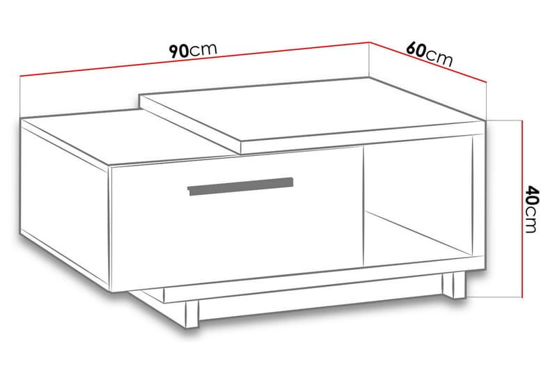 ILMARI Soffbord 90 cm med Förvaring Låda + Hylla Natur/Svart - Ek/Svart - Soffbord - Bord