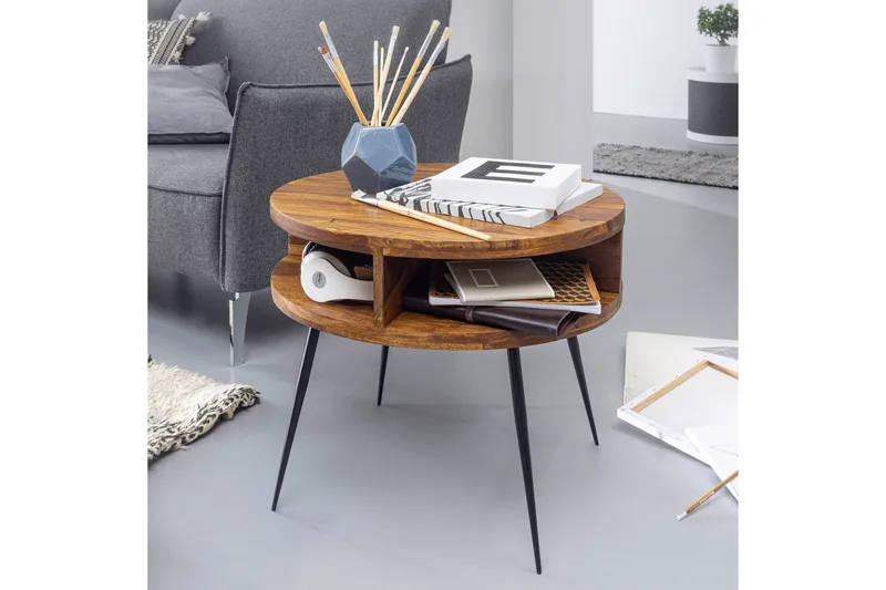 Irias Soffbord 60 cm med Förvaring Hylla Runt - Massivt Trä/Svart - Möbler - Vardagsrum - Soffbord & vardagsrumsbord - Soffbord