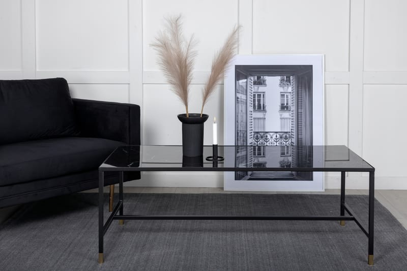 JACOBAY Soffbord 130 cm Marmormönster Glas/Svart/Mässing - Venture Home - Bord - Marmorbord - Soffbord