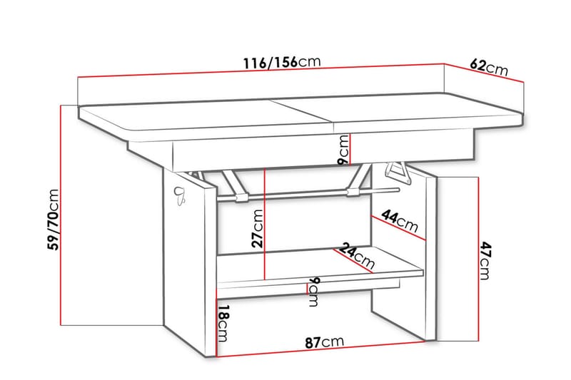 JANKI Soffbord 116 cm Höj- och Sänkbar med Förvaring Hylla G - Grå - Soffbord - Bord
