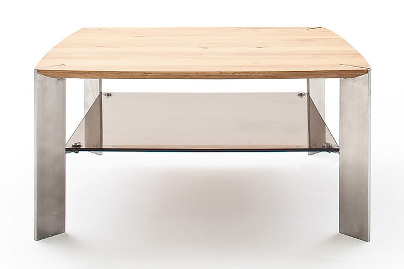 JANORE Soffbord 80 cm med Förvaring Hylla Glas/Ek - Bord - Soffbord