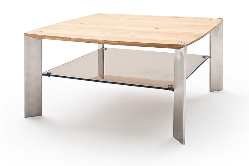 JANORE Soffbord 80 cm med Förvaring Hylla Glas/Ek - Möbler - Vardagsrum - Soffbord & vardagsrumsbord - Soffbord