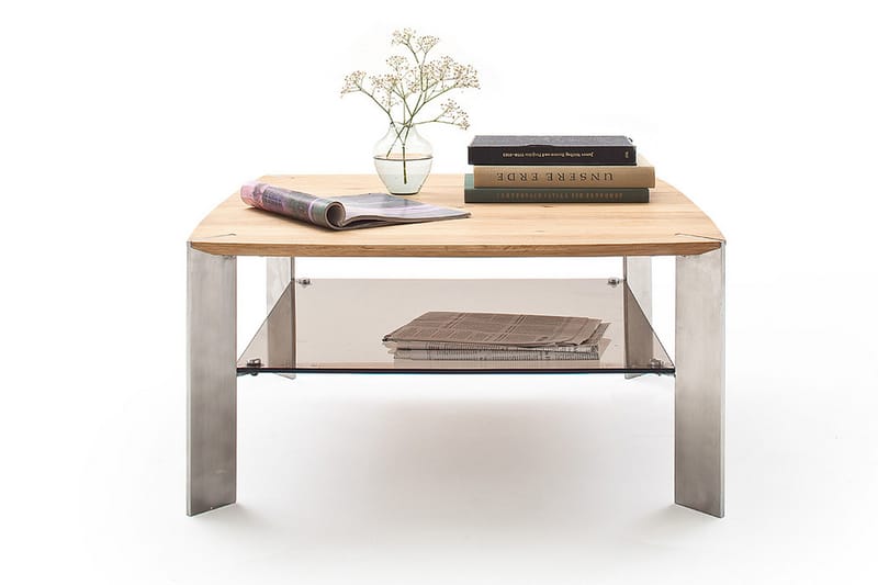 JANORE Soffbord 80 cm med Förvaring Hylla Glas/Ek - Möbler - Vardagsrum - Soffbord & vardagsrumsbord - Soffbord