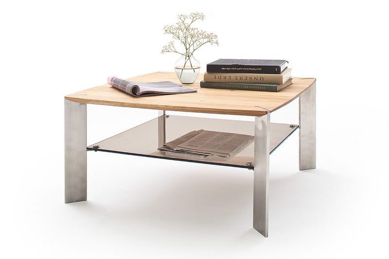 JANORE Soffbord 80 cm med Förvaring Hylla Glas/Ek - Möbler - Vardagsrum - Soffbord & vardagsrumsbord - Soffbord