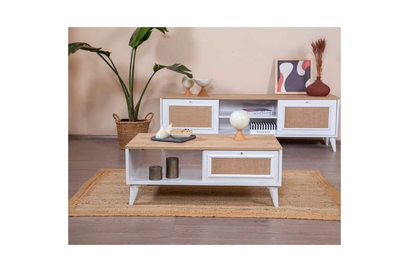 Soffbord Jatinder Vit / Ek - Vit / Ek - Möbler - Vardagsrum - Soffbord & vardagsrumsbord - Soffbord