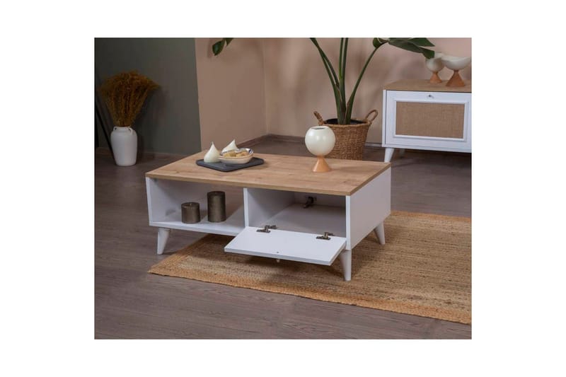 Soffbord Jatinder Vit / Ek - Vit / Ek - Möbler - Vardagsrum - Soffbord & vardagsrumsbord - Soffbord