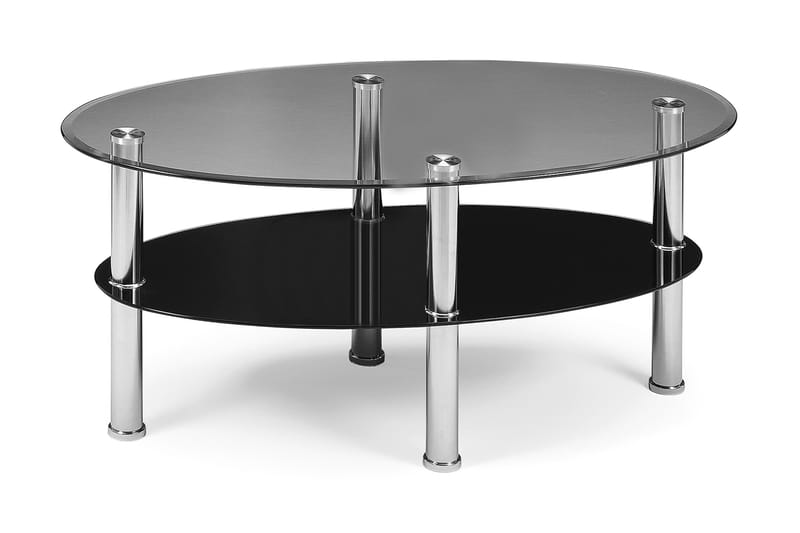 JENNY Soffbord 110 cm Ovalt m Förvaring Hylla Glas/Svart/Lju - Bord - Soffbord