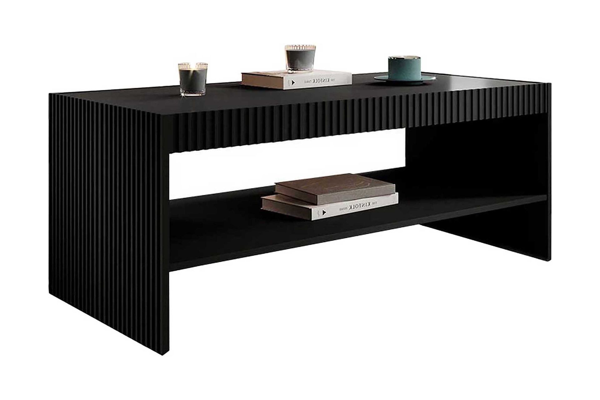 Junisk&auml;r ribbad soffbord med hyllf&ouml;rvaring rektangul&auml;rt - 120x57x50 Svart -
