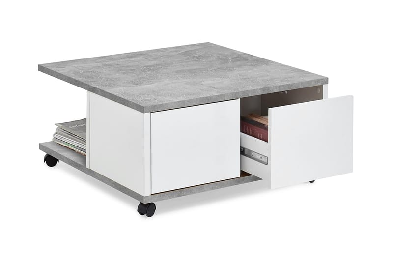 KAMDEN Soffbord 70 cm med Förvaring Lådor på Hjul Vit/Betong - Möbler - Vardagsrum - Soffbord & vardagsrumsbord - Soffbord