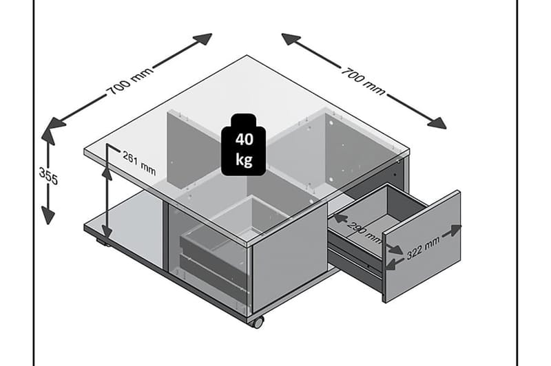 KAMDEN Soffbord 70 cm med Förvaring Lådor på Hjul Vit/Betong - Möbler - Vardagsrum - Soffbord & vardagsrumsbord - Soffbord