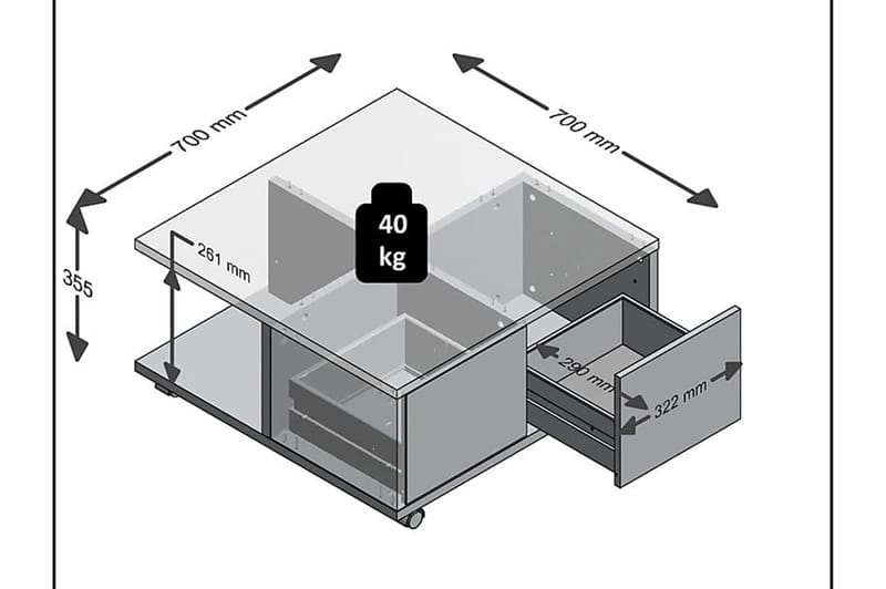KAMDEN Soffbord 70 cm med Förvaring Lådor på Hjul Vit/Betong - Soffbord - Bord
