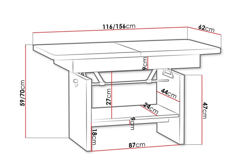 Kanej Soffbord 116 cm Höj- och Sänkbar med Förvaring Hylla - Grå - Möbler - Vardagsrum - Soffbord & vardagsrumsbord - Soffbord