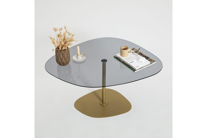 Karamea 85 cm Ovalt Soffbord i Glas och Metall - Grå - Möbler - Vardagsrum - Soffbord & vardagsrumsbord - Soffbord