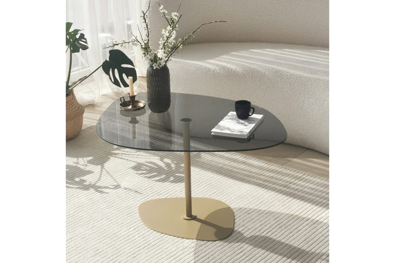 Karamea 85 cm Ovalt Soffbord i Glas och Metall - Grå - Möbler - Vardagsrum - Soffbord & vardagsrumsbord - Soffbord