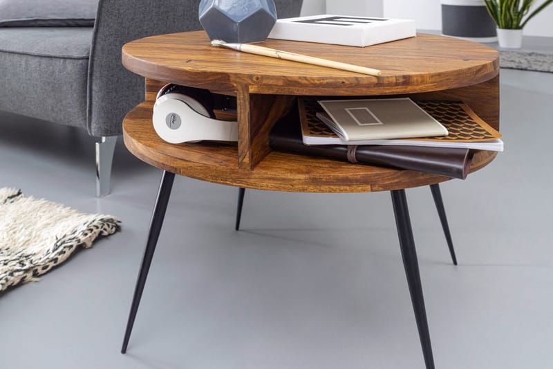 KENITRA Soffbord 60 cm med Förvaring Hylla Runt Massivt Trä/ - Möbler - Vardagsrum - Soffbord & vardagsrumsbord - Soffbord