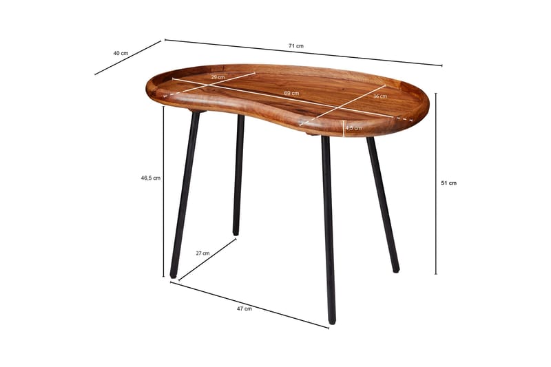 KENSLEY Soffbord 79 cm Njurformat Massivt Trä/Svart - Möbler - Vardagsrum - Soffbord & vardagsrumsbord - Soffbord