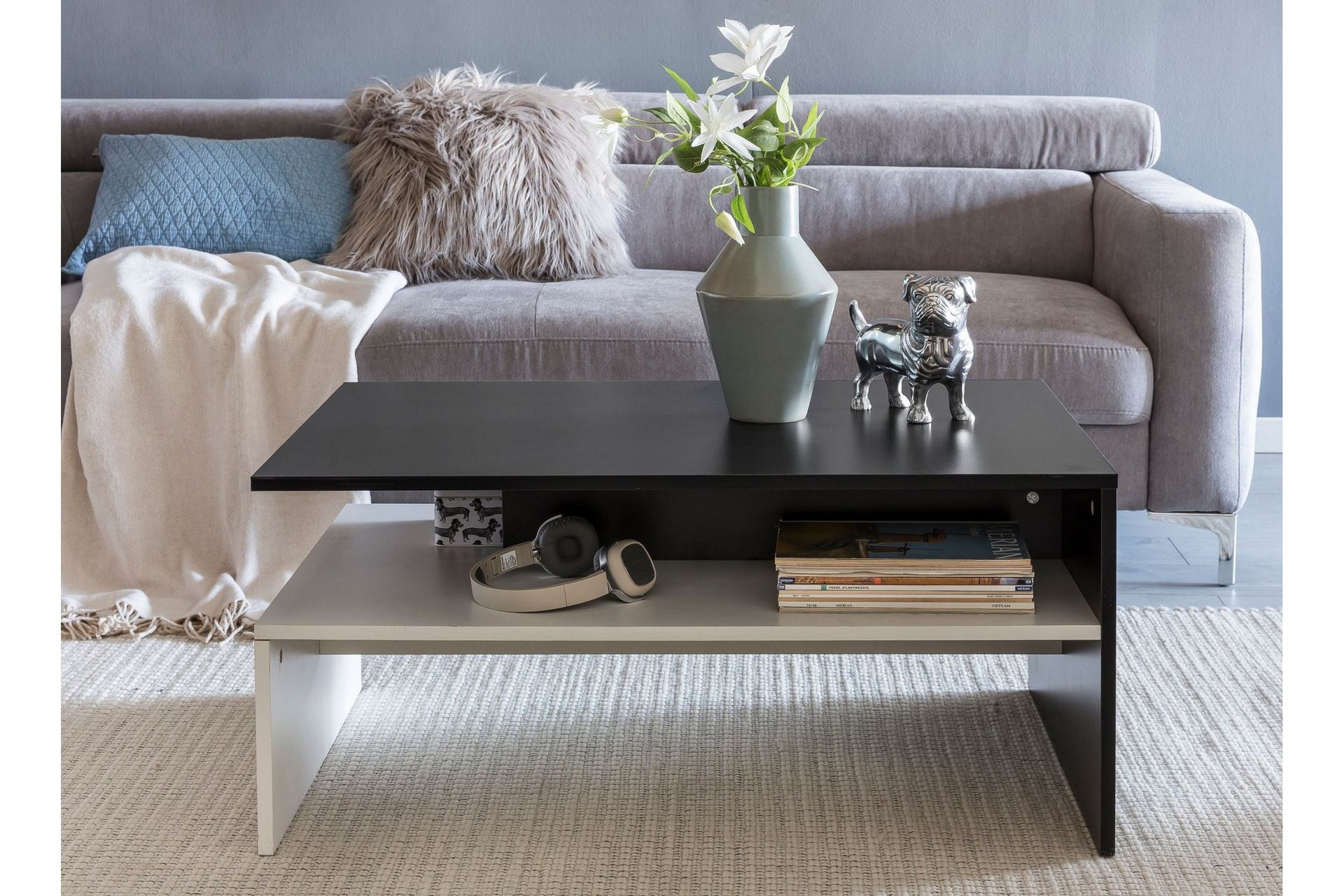 Ketchum Soffbord 90 cm med F&ouml;rvaring Hylla - Svart/Vit