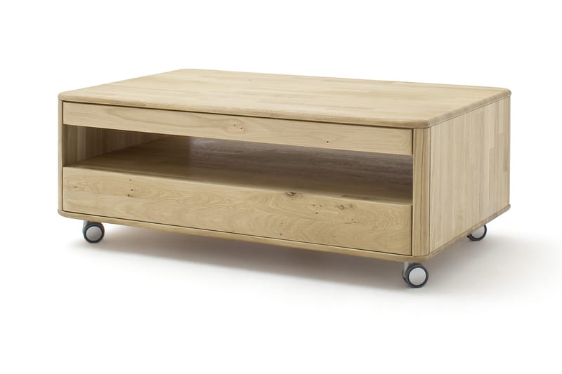 KEZEY Soffbord 115 cm med Förvaring Hylla + Låda på Hjul Ek - Soffbord - Bord