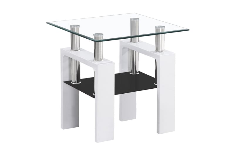 KOBRIN D Soffbord 60 cm med Förvaring Hylla Glas/Vit - Soffbord - Bord
