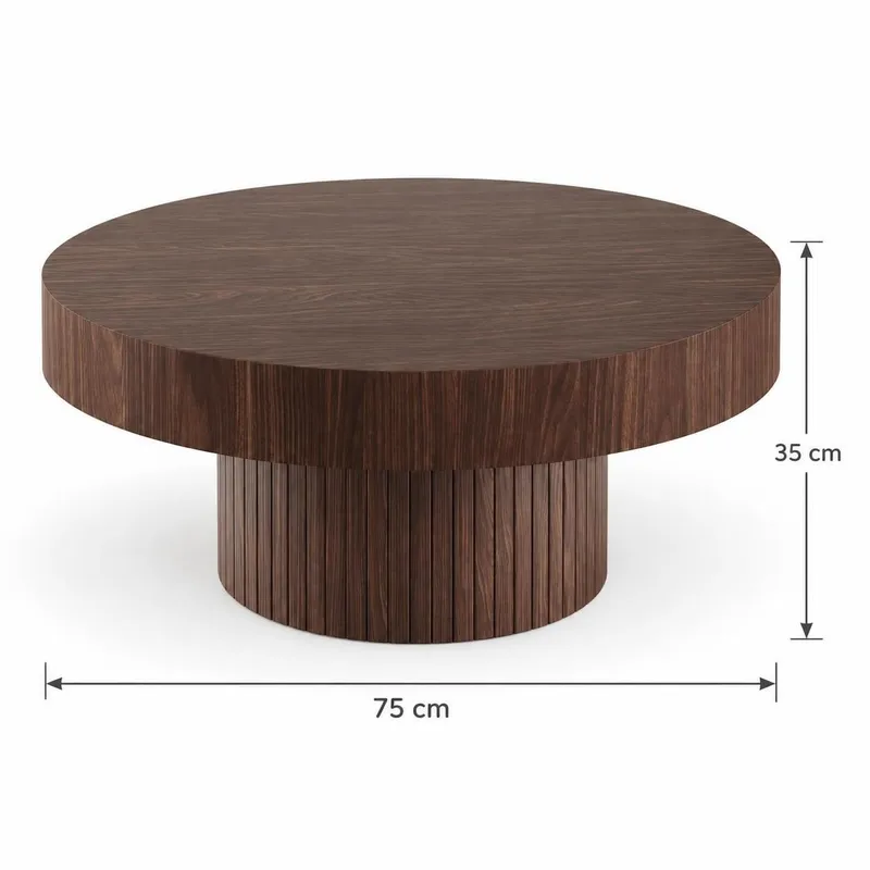 Kopparbo Runt Soffbord 75 cm i Trä med Valnötsutseende och Ribbad Pelarfot - Brun - Möbler - Vardagsrum - Soffbord & vardagsrumsbord - Soffbord
