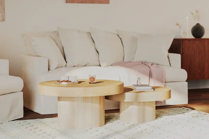 Kopparbo Soffbord 90 cm Runt Vitlaserad Ek - Ljust vitlaserat ekträ - Möbler - Vardagsrum - Soffbord & vardagsrumsbord - Soffbord