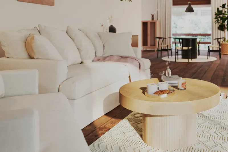 Kopparbo Soffbord 90 cm Runt Vitlaserad Ek - Ljust vitlaserat ekträ - Möbler - Vardagsrum - Soffbord & vardagsrumsbord - Soffbord