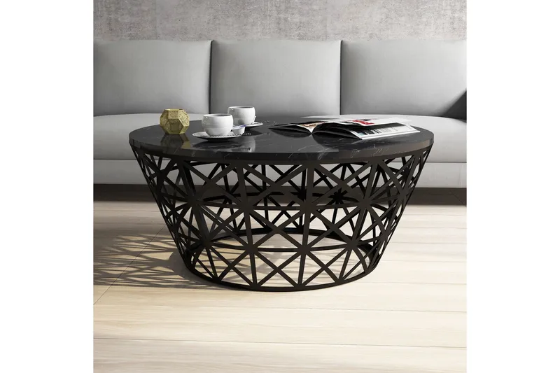 Koraleigh Soffbord 90 cm Runt Marmormönster - Svart - Möbler - Vardagsrum - Soffbord & vardagsrumsbord - Soffbord