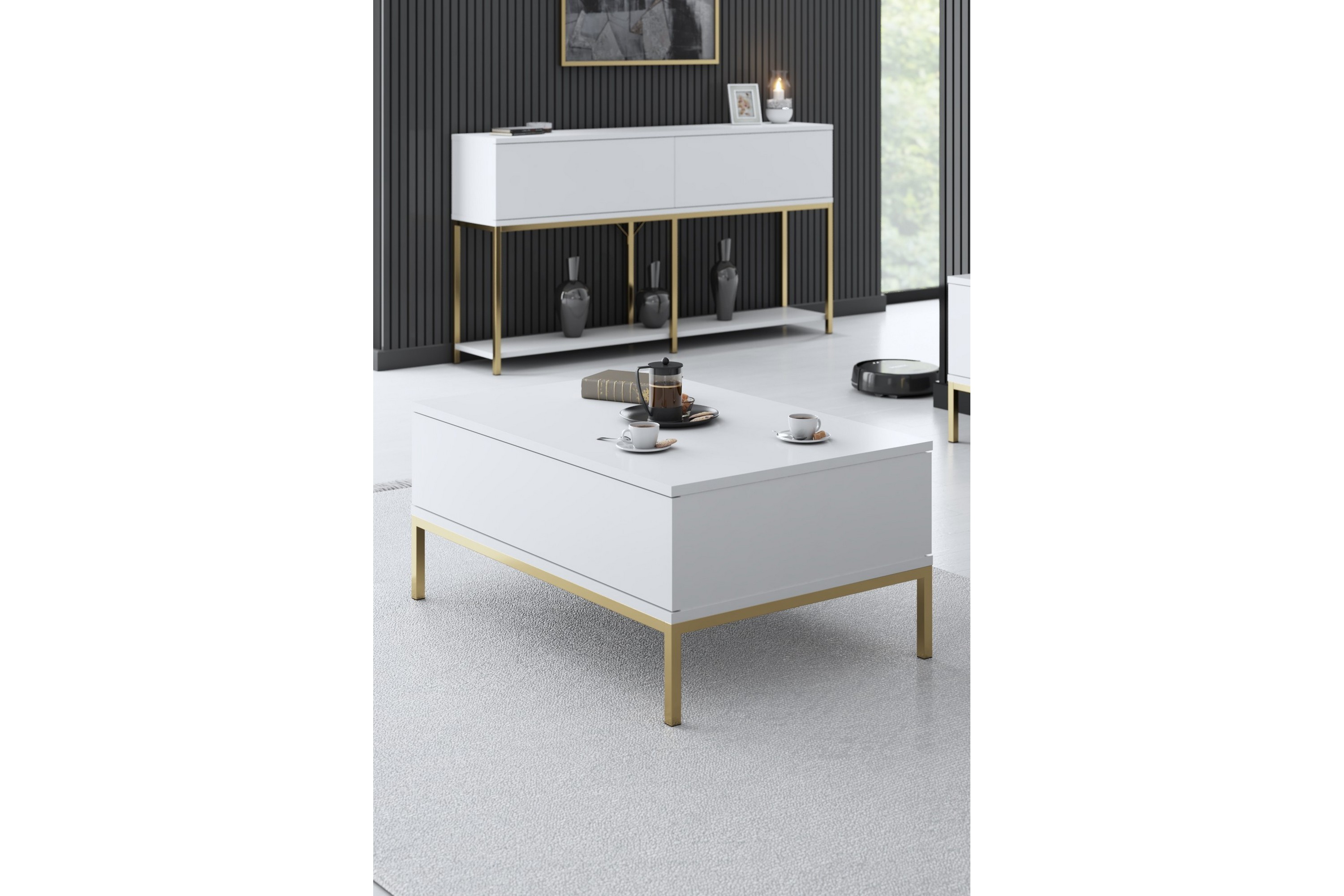 kristy soffbord 90 cm vit/guld -