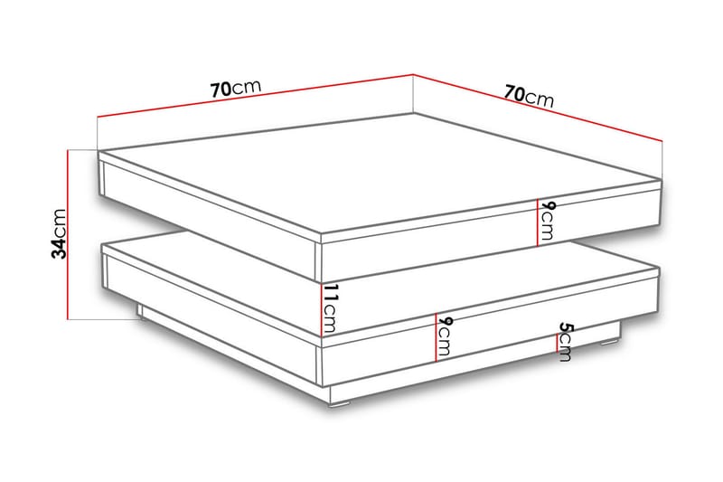 LALOVINA Soffbord 70 cm Vridbart med Förvaring Hylla Vit - Soffbord - Bord