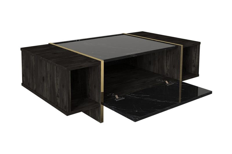 LAMESHIA Soffbord 104cm Marmormönster Förvaring Svart/Guld -   - Bord - Marmorbord - Soffbord
