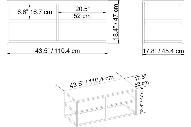 LAMMAKULLA Soffbord 110 cm med Förvaring Hylla Brun/Svart - Soffbord - Bord