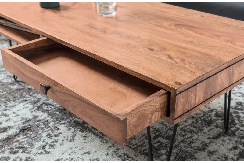 Langner Soffbord 60 cm med Förvaring 2 Lådor + Hyllor - Akacia/Svart - Möbler - Vardagsrum - Soffbord & vardagsrumsbord - Soffbord