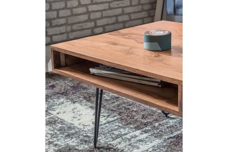 Langner Soffbord 60 cm med Förvaring 2 Lådor + Hyllor - Akacia/Svart - Möbler - Vardagsrum - Soffbord & vardagsrumsbord - Soffbord