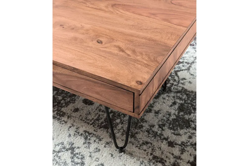 Langner Soffbord 60 cm med Förvaring 2 Lådor + Hyllor - Akacia/Svart - Möbler - Vardagsrum - Soffbord & vardagsrumsbord - Soffbord