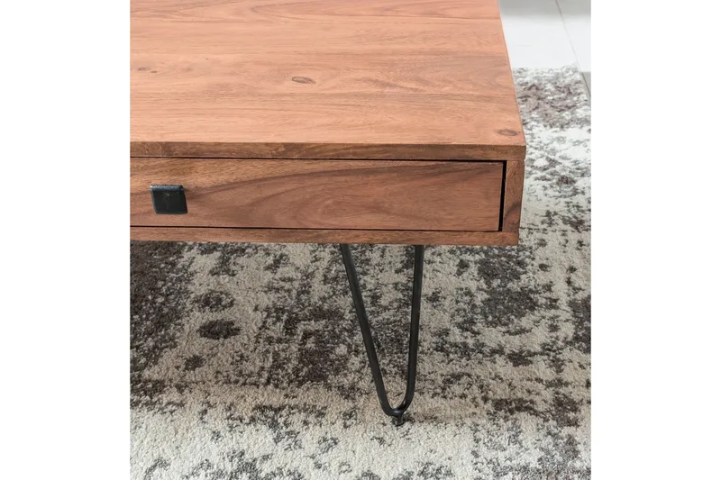 Langner Soffbord 60 cm med Förvaring 2 Lådor + Hyllor - Akacia/Svart - Möbler - Vardagsrum - Soffbord & vardagsrumsbord - Soffbord